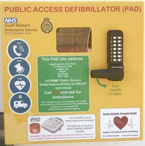 Angarrack Defibrillator cabinet | Angarrack Inn | Steamers Hill | Angarrack 24/7